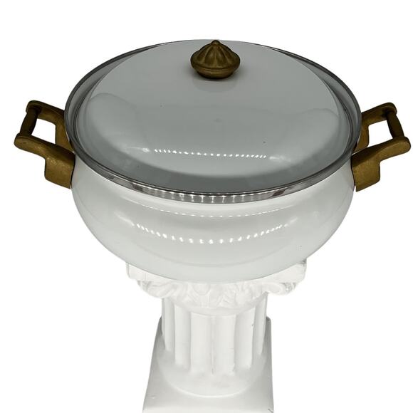 Tivoli Vintage Enamelware Cooking Stock Pot & Lid Solid Glossy White - Picture 5 of 14